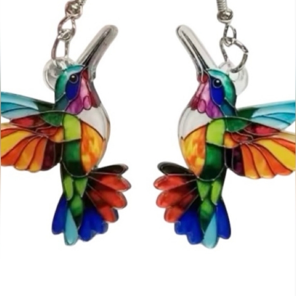 Colorful Hummingbird Dangle Earrings - Picture 3 of 6